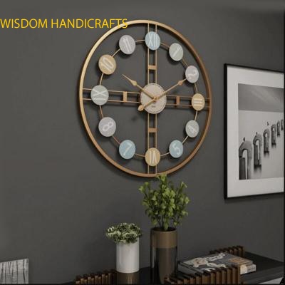 Gold Metal Wall Clock Decorative Clock with Color Number Designs for Living Room Kitchen Bathroom Bedroom
