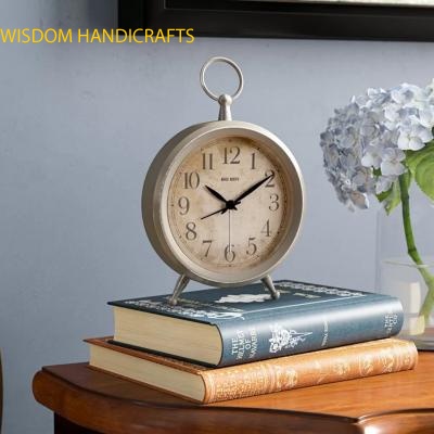 Round Antique Metal Table Clock Desk Clock for Home Decoration