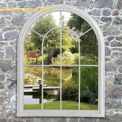 Outdoor Garden Vintage Distressed Metal Frame Arched Window Wall Mirror