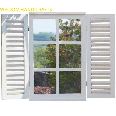 Country Window Glass Garden Mirror with Shutters