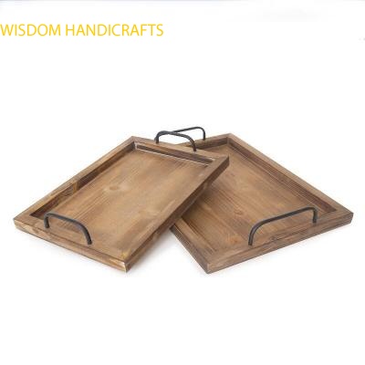 Best Rustic Vintage Food Serving Trays (Set of 2) | Nesting Wooden Board with Metal Handles
