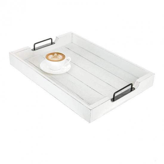 Custom Vintage White Wood 20-Inch Serving Tray With Black Metal Handles ...